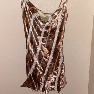 Brown and White Velvet Slip Dress